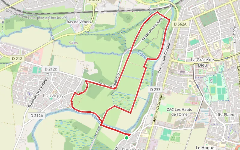 Tracé du parcours Les rives de l'Orne à Louvigny au départ de l'Île Enchantée