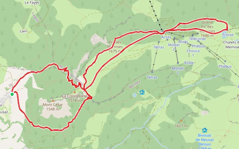 Tracé du parcours Ascension et tour des Mémises par l'échelle