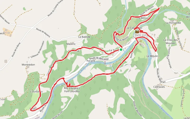 Tracé du parcours Boucle autour de Belcastel