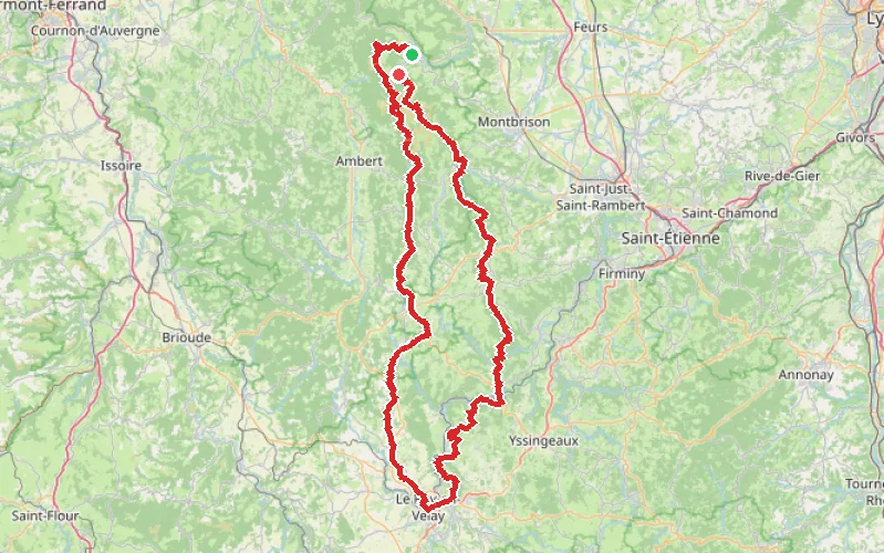 Tracé du parcours Tour des Monts du Forez