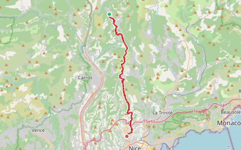 Tracé du parcours Levens - Nice