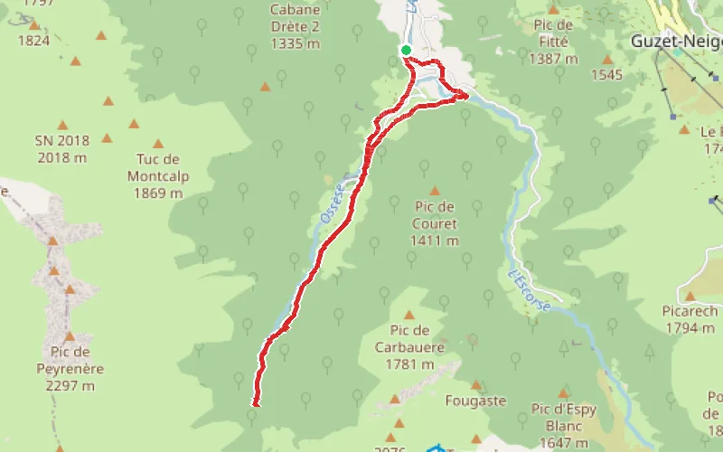 Tracé du parcours Les cascades du chemin d'Espagne