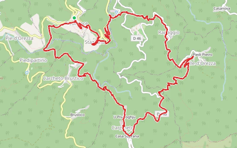 Tracé du parcours Villages de Castaniccia au départ de Piedicroce
