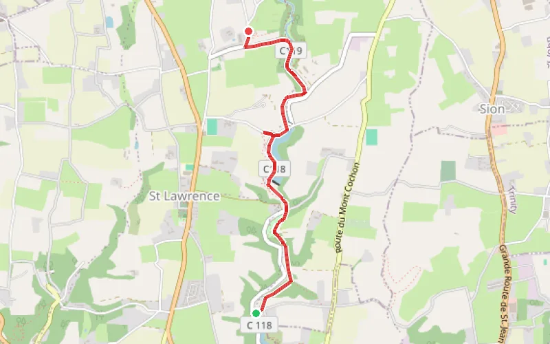 Tracé du parcours En amont de Hamptonne