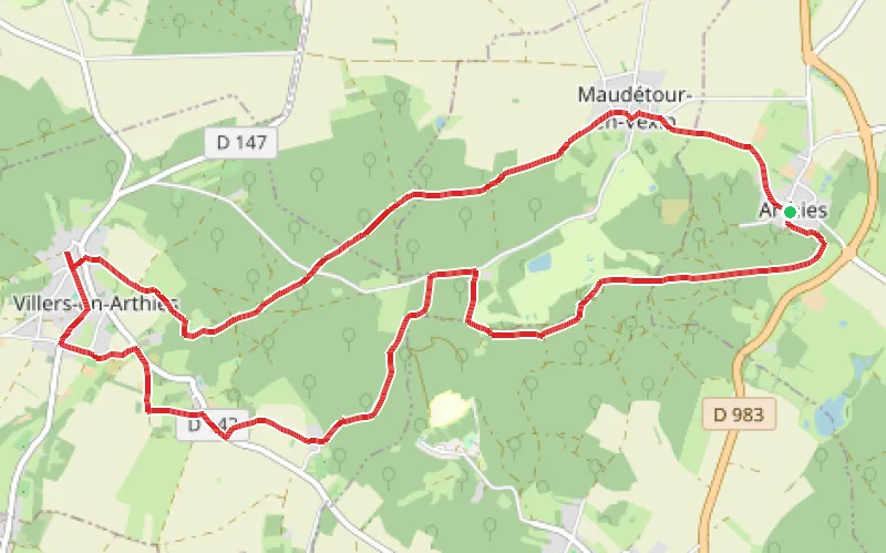 Tracé du parcours Bois et châteaux dans le Vexin français