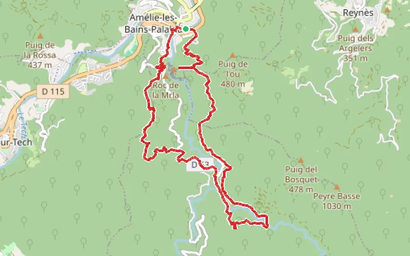 Tracé du parcours Montalba d'Amélie et la Chapelle Engracia depuis Amélie-les-Bains