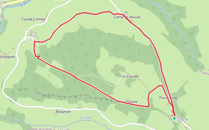 Tracé du parcours Causse de Mordagne et Château de Cas