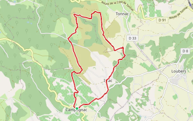 Tracé du parcours Campagnac - Itzac : entre belles pierres, vignes et coteaux