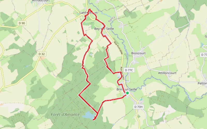 Tracé du parcours Par la Fontaine Saint-Gengoult et l'Étang de Brin
