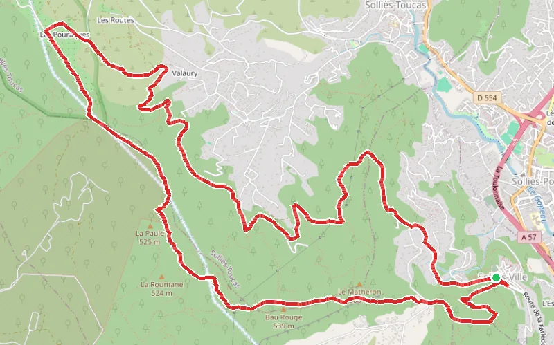 Tracé du parcours Vues sur les Trois Solliès et le Coudon par le GR®51 et la piste de Tourris