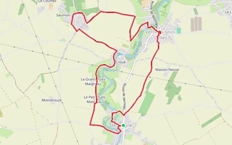 Tracé du parcours Autour de la Belle de Montigné à Verrines-sous-Celles