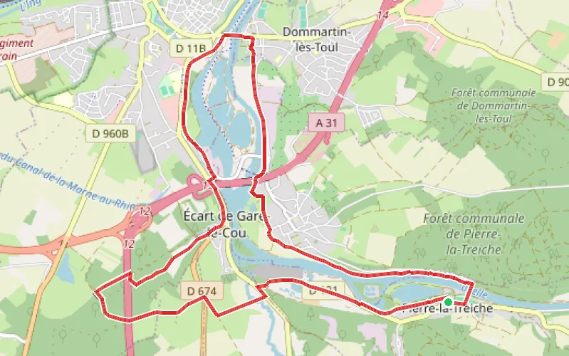 Tracé du parcours Boucle de la Moselle entre Pierre-la-Treiche et Toul