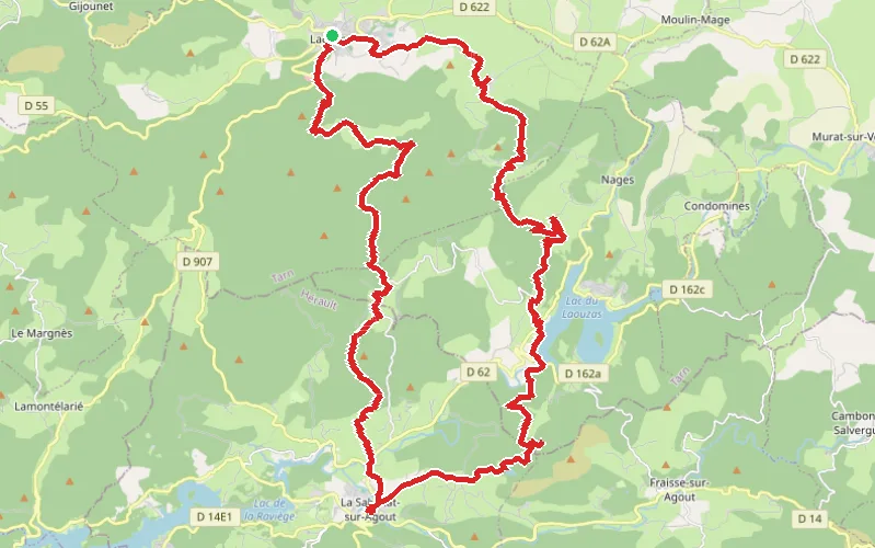 Tracé du parcours Découverte itinérante des Monts de Lacaune