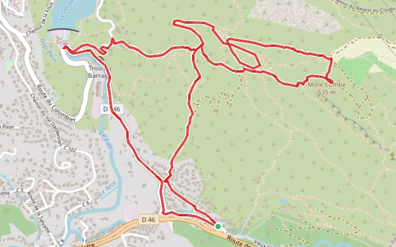 Tracé du parcours La Tourravelle et le Mont Combes depuis Dardennes (Le Revest-les-Eaux)