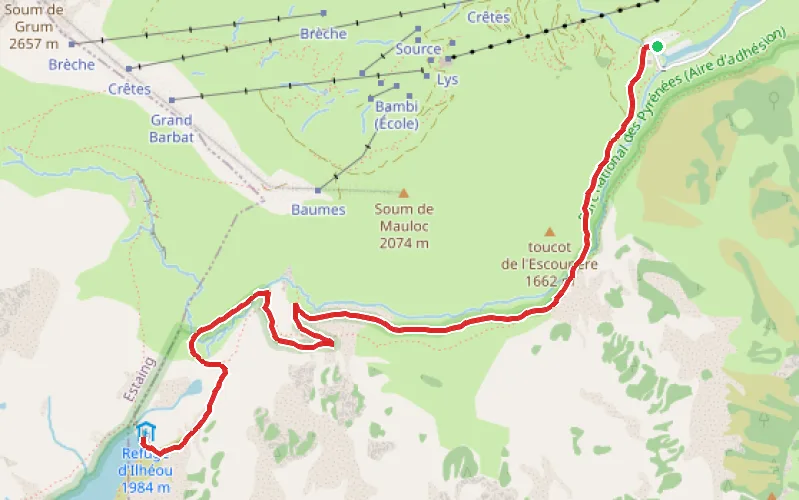 Tracé du parcours Refuge d'Ilhéou