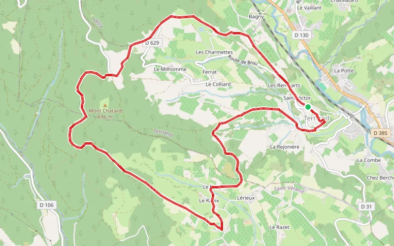 Tracé du parcours Forêt de Brou à Ternand