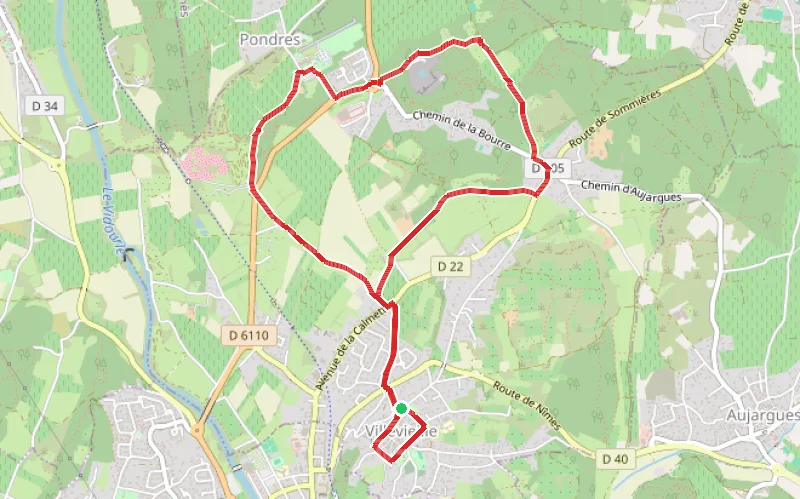 Tracé du parcours Les châteaux au départ de Villevielle
