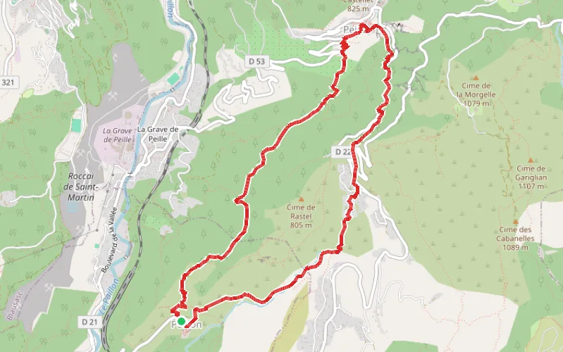 Tracé du parcours Autour de la cime de Rastel au départ de Peillon