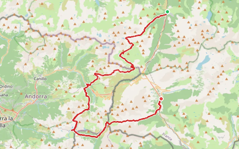 Tracé du parcours De Mérens-les-Vals à Porté Puymorens
