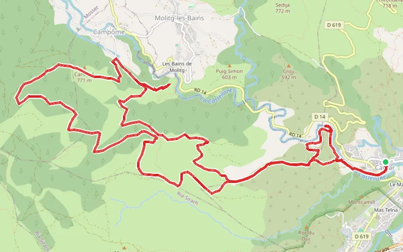 Tracé du parcours De Cattlar à Campôme par de beaux sites