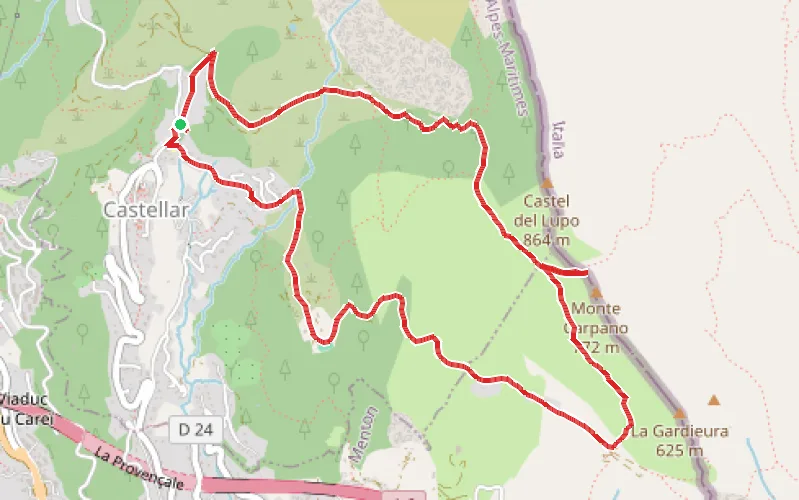 Tracé du parcours Le Mont Carpano au départ de Castellar