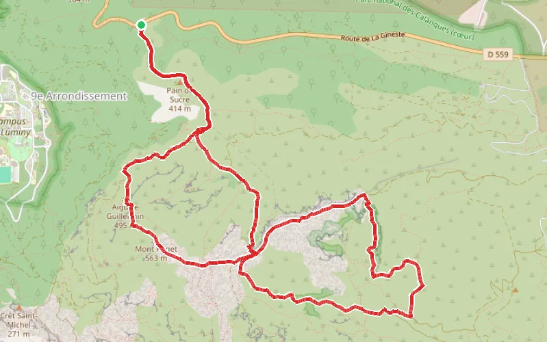 Tracé du parcours Le Cirque des Pételins, l'Aven des Marseillais et le Vallon de la Fenêtre