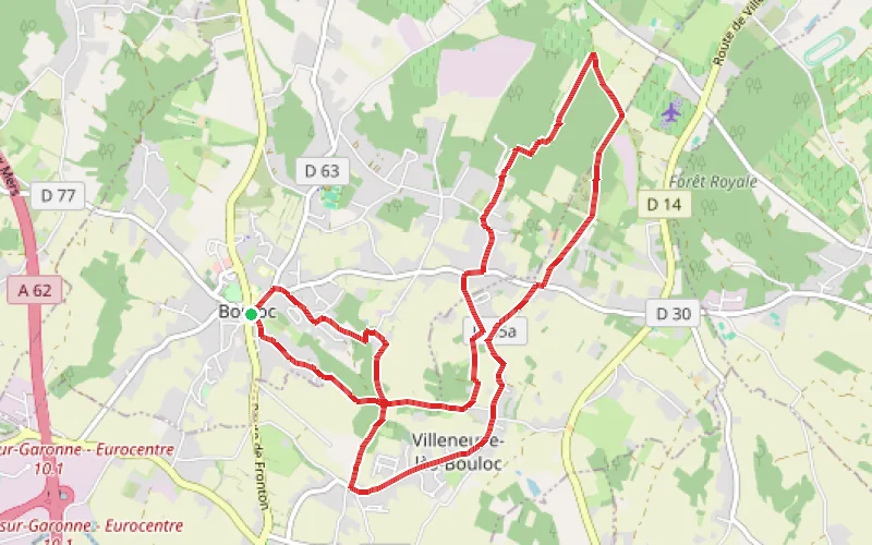 Tracé du parcours Dans les bois à l'Est et au Sud de Bouloc