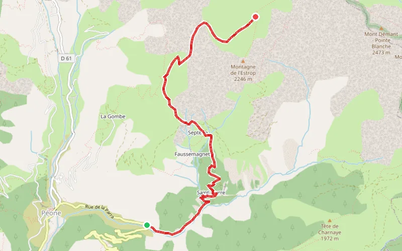 Tracé du parcours Du pont d'Aygue Blanche à la Montagne de l'Estrop
