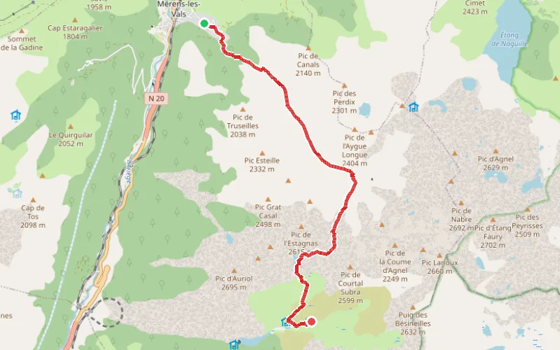 Tracé du parcours Auberge du Nabre - Refuge des Bésines