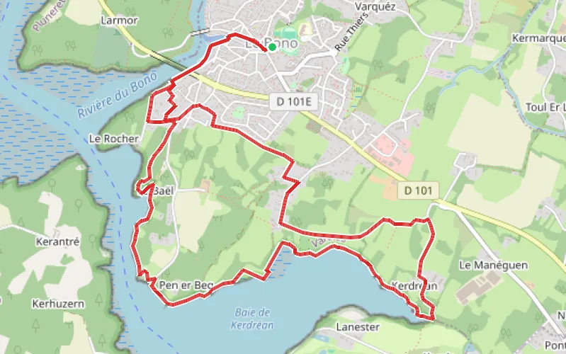 Tracé du parcours Le Bono par la Baie de Kerdrean