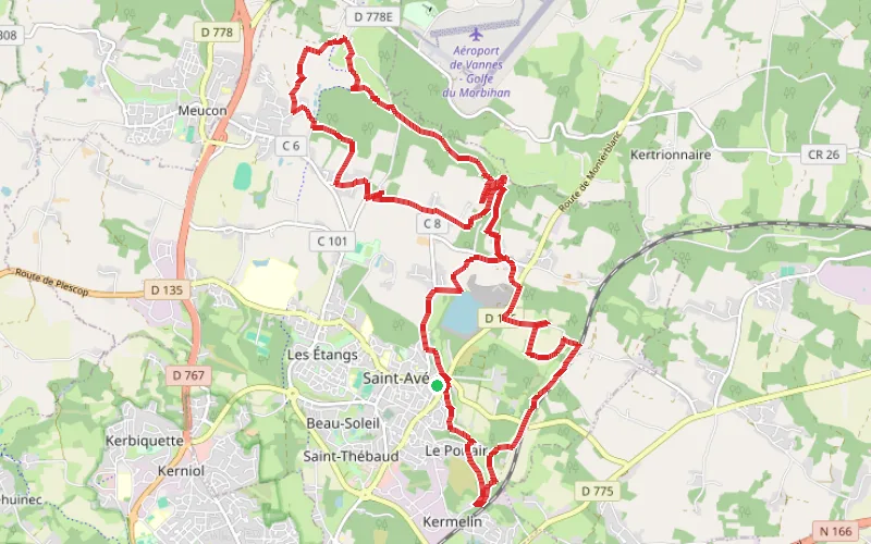 Tracé du parcours Des Moulins au Camp de César à Saint-Avé