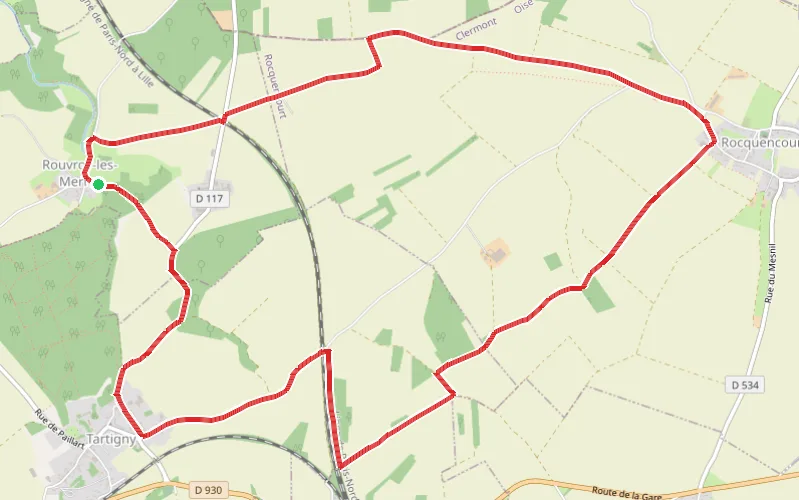 Tracé du parcours Tartigny et Rocquencourt depuis Rouvroy-les-Merles