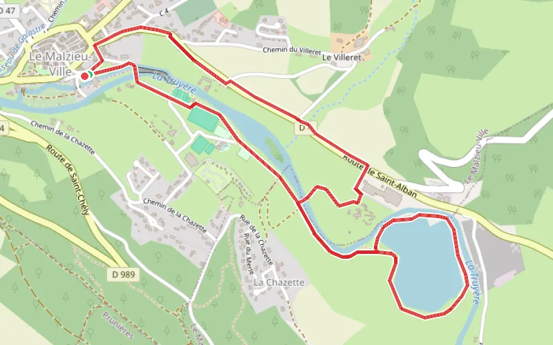 Tracé du parcours Tour du plan d'eau à Malzieu-Ville