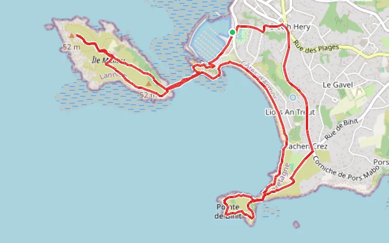 Tracé du parcours L'Île Milliau, la Pointe de Bihit et les plages de Trébeurden
