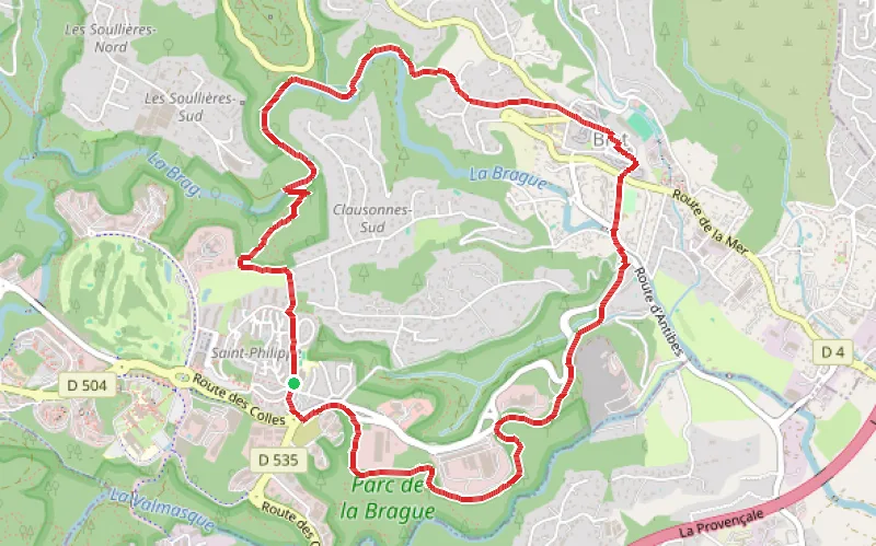 Tracé du parcours Le vieux village de Biot par la Brague