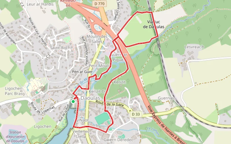 Tracé du parcours Bords de la Mignonne et Viaduc de Daoulas
