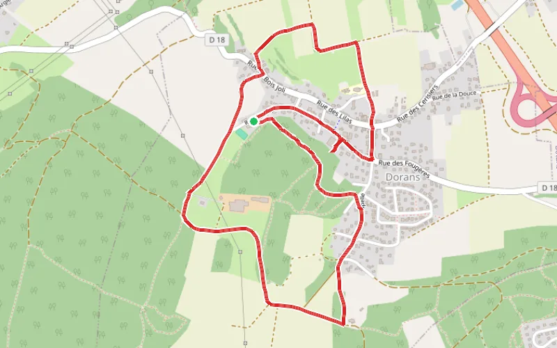 Tracé du parcours Le sentier des fontaines Dorans