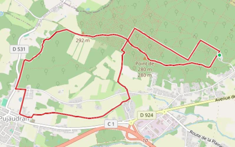 Tracé du parcours De la forêt de Bouconne à Pujaudran