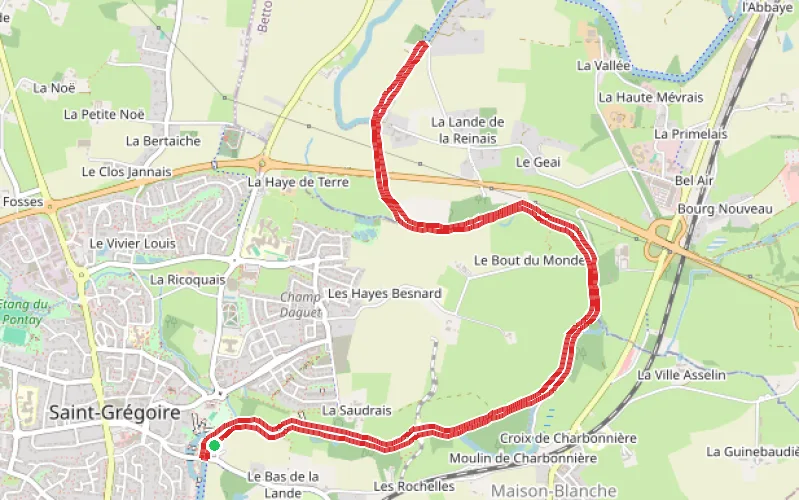 Tracé du parcours Saint-Grégoire (le canal d'Ille et Rance)