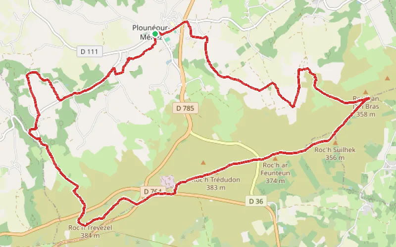 Tracé du parcours Circuit des Roc'h dans les Monts d'Arrée