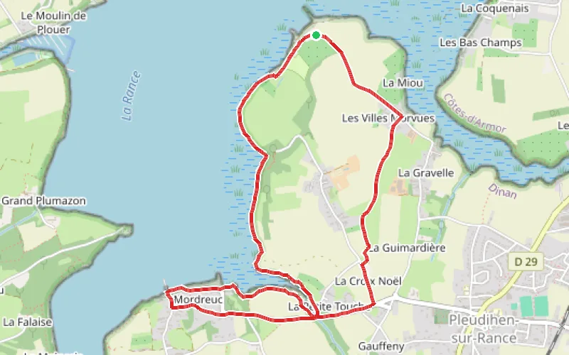 Tracé du parcours Les Bords de Rance de la Ville Ger à Mordreuc