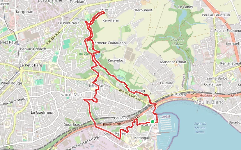 Tracé du parcours Par le vallon du Stang-Alar et le sud du vieux Saint-Marc