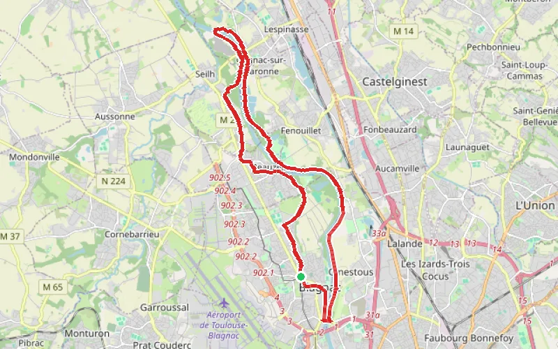 Tracé du parcours Boucle entre Blagnac à Gagnac via Fenouillet