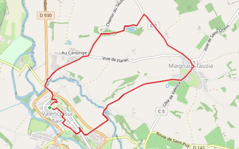 Tracé du parcours De Valence-sur-Baïse à Maignaut-Tauzia
