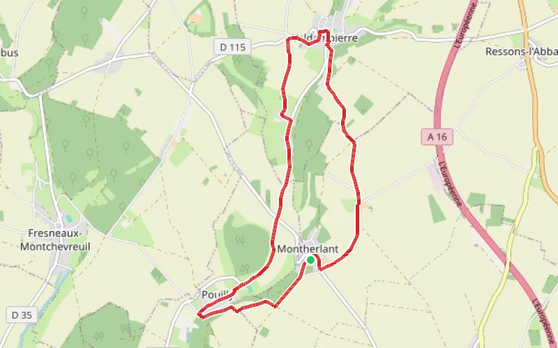 Tracé du parcours Trois villages au cœur des Sablons : Montherlant, Valdampierre, Pouilly