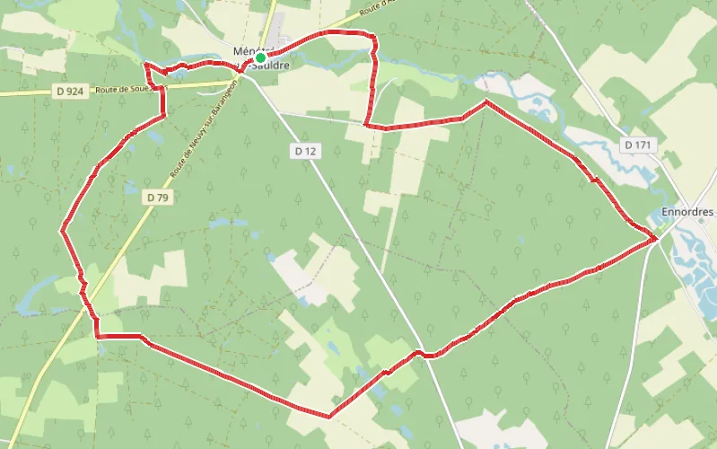 Tracé du parcours Boucle de la Faye par les Beaudeaux au départ de Ménétréol-sur-Sauldre