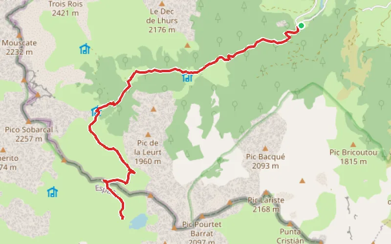 Tracé du parcours Ibón de Acherito depuis le parking du pont Lamareich