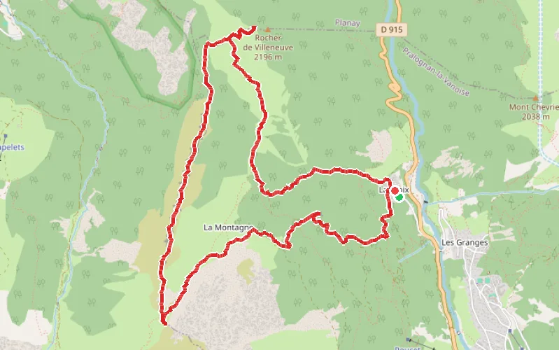 Tracé du parcours Crête du Mont Charvet par le Rocher de Villeneuve et le Col Grande Pierre