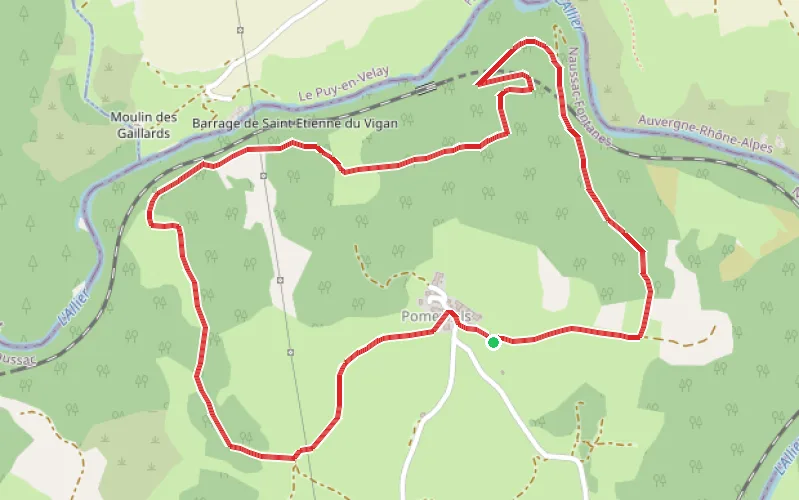 Tracé du parcours Au départ des Gorges de l'Allier à Pomeyrols