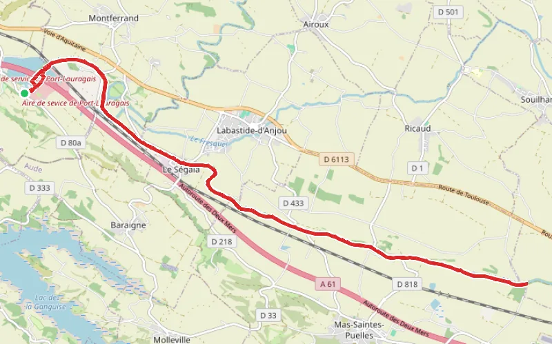 Tracé du parcours Le Canal du Midi de Port Lauragais à l'écluse de La Planque